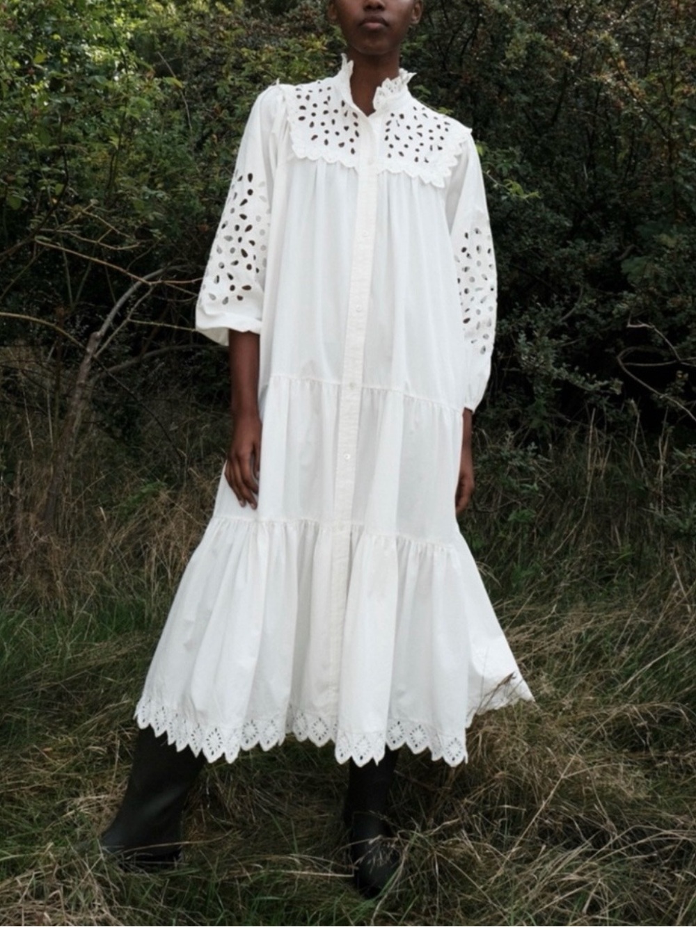 Sea New York White Eyelet Tiered Midi Dress